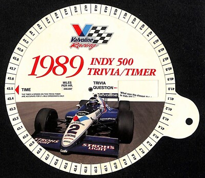 Valvoline Racing 1989 Indy 500 Trivia / Timer 6'' dia. VGC