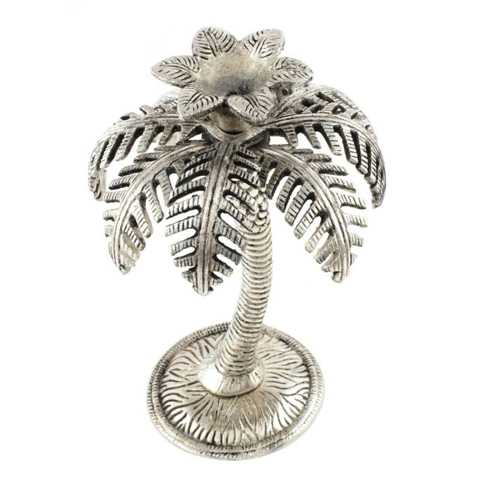 Argento Singolo Palme Alluminio Candela Stand - Immagine 2 di 4