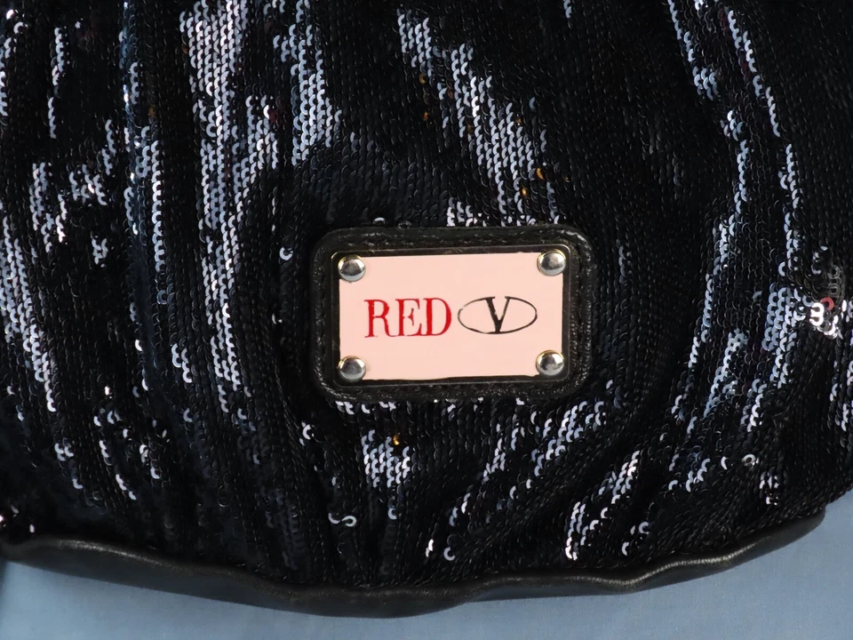 Bolso sin asas/bross RED VALENTINO negro lentejuelas BOLSO DE NOCHE MONEDERO cuero lazo delantero Foto 3 de 4