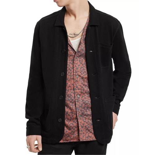 John Varvatos Men's Kenmare Patch Pocket Chore Soft Jacket Cotton Knit Black XL