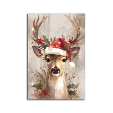 NTEUMM Christmas Wall Art, Printable Reindeer Still Life Painting, Rustic Chr...