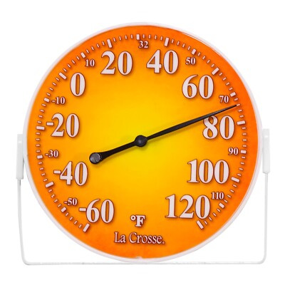 104-1512B La Crosse 5'' Indoor/Outdoor Dial Thermometer with Bracket - Yellow