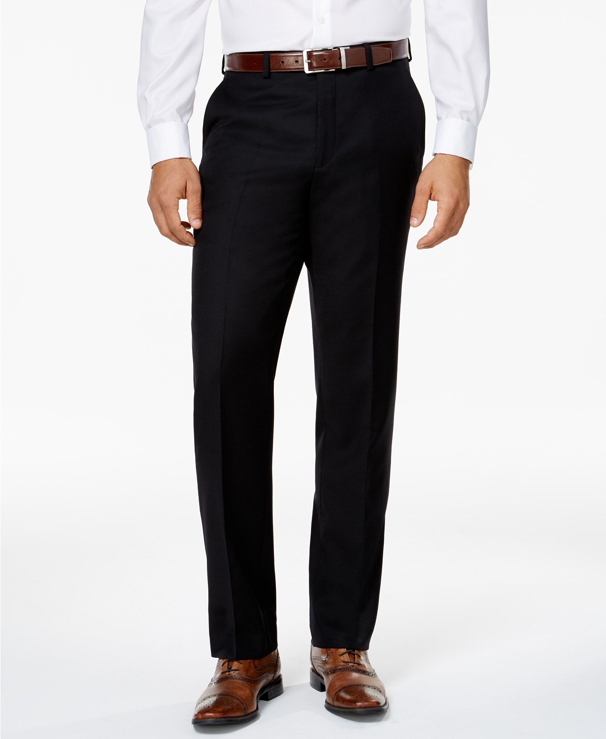 Michael Kors Mens Black Solid 807 Wool Flat Front Dress Pants 42w 