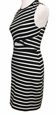 Express Dress Size 6 Bodycon Cutout Sleeveless Black White Stripes Zip Up