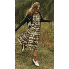 The Great. The Sea Glass Midi Dress Embroidered Plaid Printed Cotton S 402