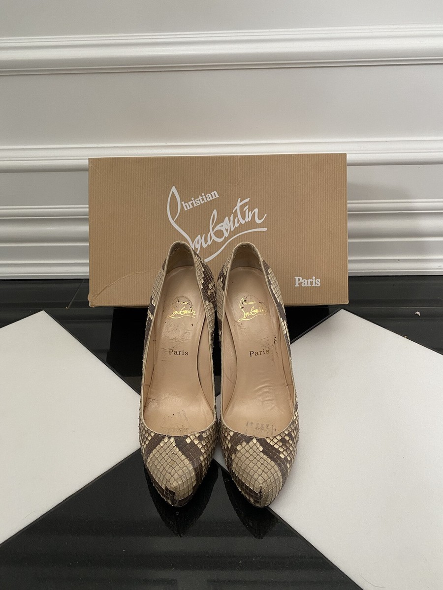 Christian Louboutin ゴールド フラットシューズ 38 Christian Louboutin Kate 100mm Pumps in Gray Python 38 | 7.5