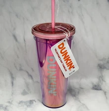 2024 Dunkin PINK  V-Day Iridescent Tumbler Heart Straw **FREE GIFT W/PURCHASE**