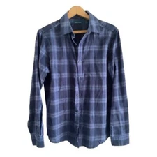 Perry Ellis Mens Blue Plaid Lightweight Flannel Button Up Sz S