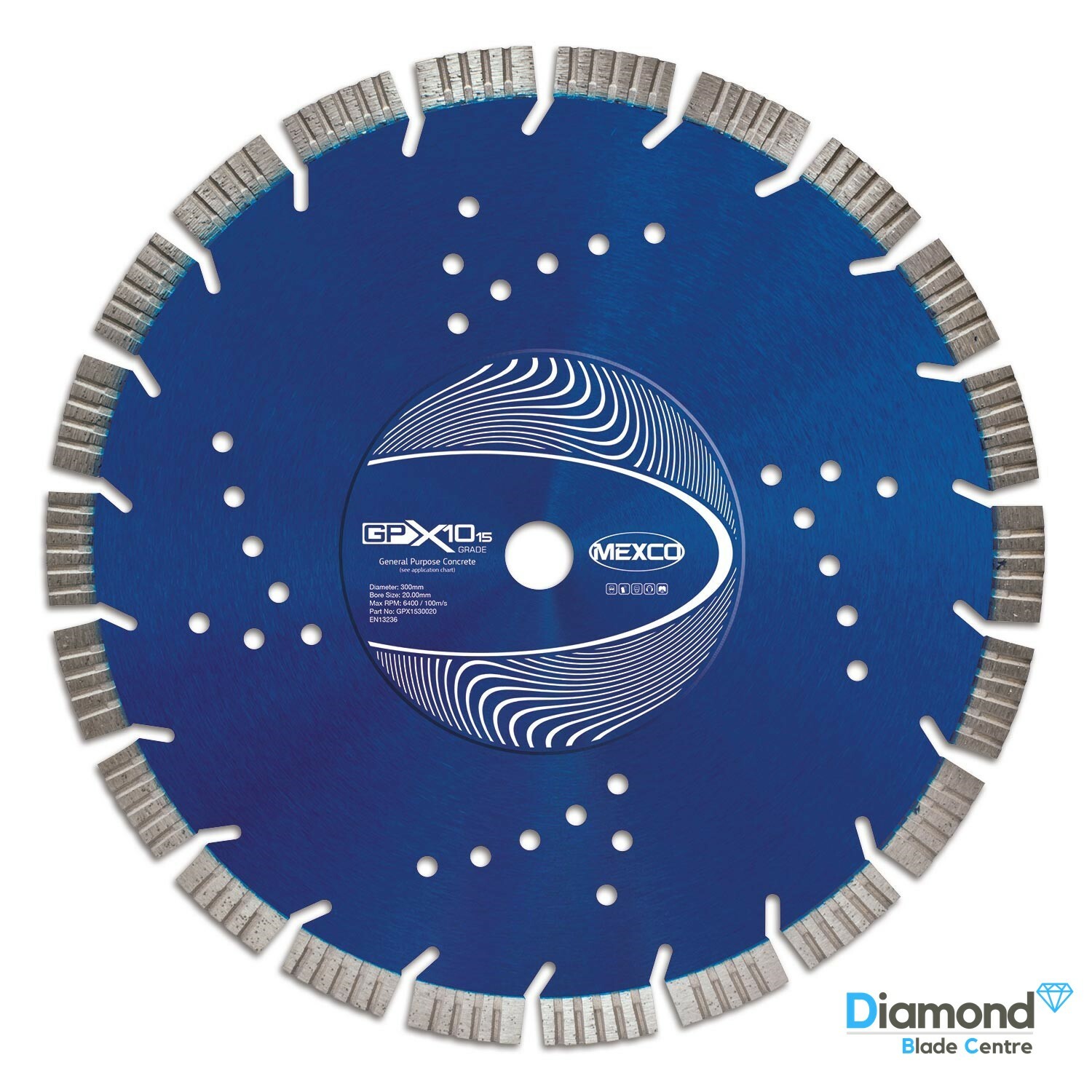 Mexco GPX10-15 General Purpose Concrete Diamond Blade, Cutting Disc for Non-Abrasive Building Materials - 300mm, 15mm Segment Height - Image 2