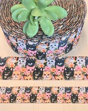 7/8  1.5" 1 YD Kitty Cat Grosgrain Ribbon Animal Feline Hair Bow Cat Collar