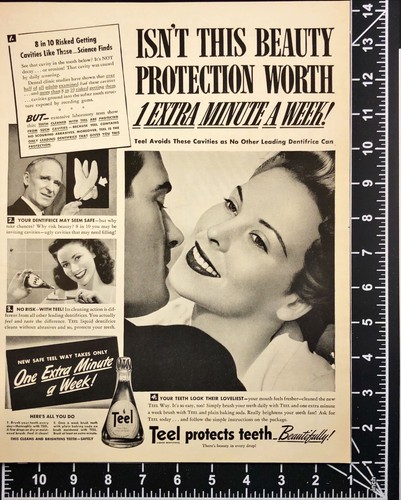 1943 Teel Liquid Dentifrice Protect Against Cavities Vintage Print Ad - Picture 2 of 6