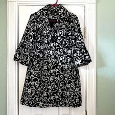 Vintage Luii Coat Black & White Floral Trench Peacoat Beautiful Size S Nwt