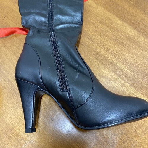 Stivali a nastro donna neri rossi tacco alto sexy dressup costume Halloween taglia S 5/6 - Foto 4 di 9