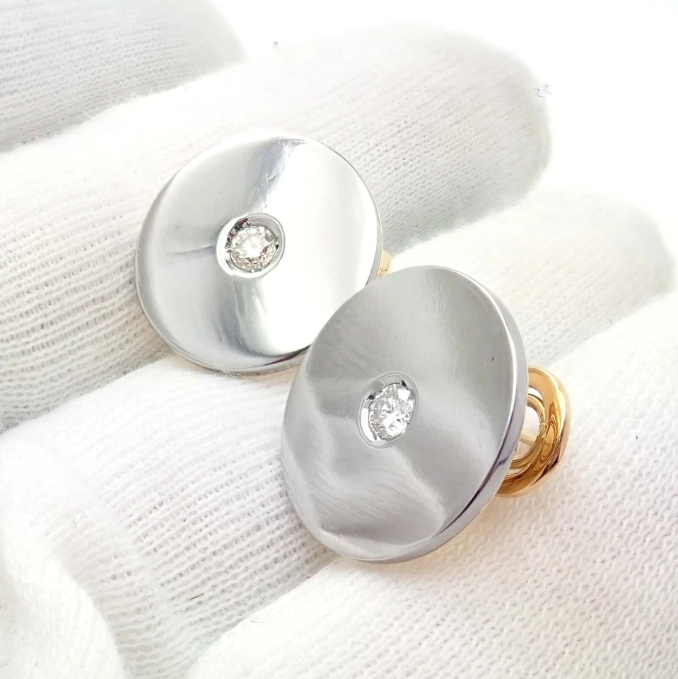 Rare! Authentic Bvlgari Bulgari 18k Yellow + White Gold Diamond Disc Earrings - Image 3 of 4