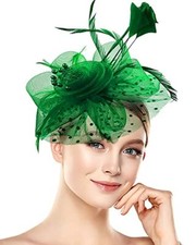 Halloween Fascinators Hat for Women Tea Party Feather Headband A-dark Green