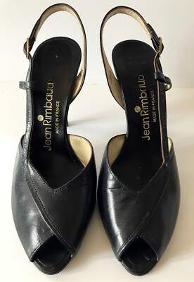 Escarpins Vintage Cuir Noir - Pointure 37/38 - Talon 10 Cm - Style Rétro Années 70/80
