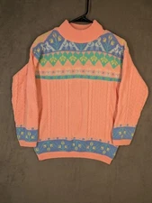 Gitano Sweater Women's Medium Pink Acrylic Hearts Ducks Flowers Retro Vintage