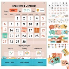 Calendar and Weather Pocket Chart for Classroom, 35 " x 25 " Large Boho Calen...