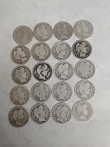 Barber Quarter🔥 1/2 Roll (20 Coins) 90% Silver-Dates Readable 🔥Good-Fine Grade