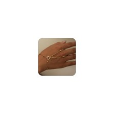 Gold Hand Chain Bracelets for Women Trendy, Dainty 14K Gold Ring Bracelet Hand