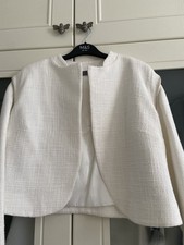 Mint Velvet White Woven Textured Silver Trim Cropped Blazer Dress Jacket Open 14