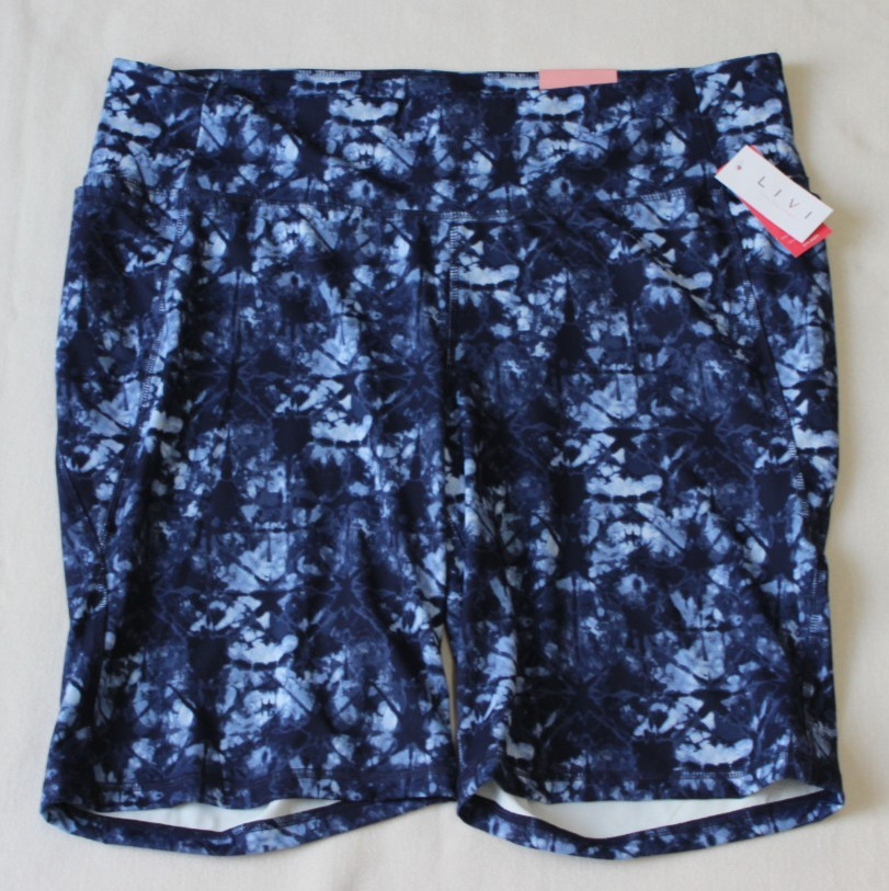 NWT LIVI Lane Bryant Women's Soft Knee Shorts Size 22/24 Blue Tie Dye Activewear