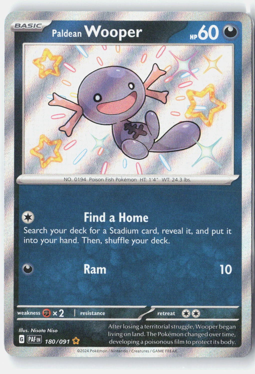 Paldean Wooper SV: Paldean Fates 180/091 Pokemon Card Holo