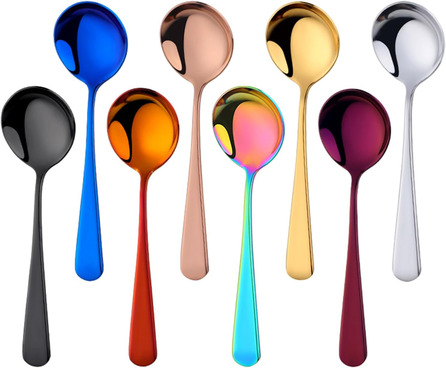 8 Piece Soup Bouillon Cereal Spoon, Stainless Steel Soup Spoons,6.2 Inch round B