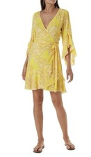 BNWT Small (S) Melissa Odabash Kirsty Ruffled Yellow Floral Wrap Mini Dress