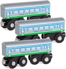 3 Pcs Large Wooden Railway Express Coach Cars, Compatible with Thomas Friends