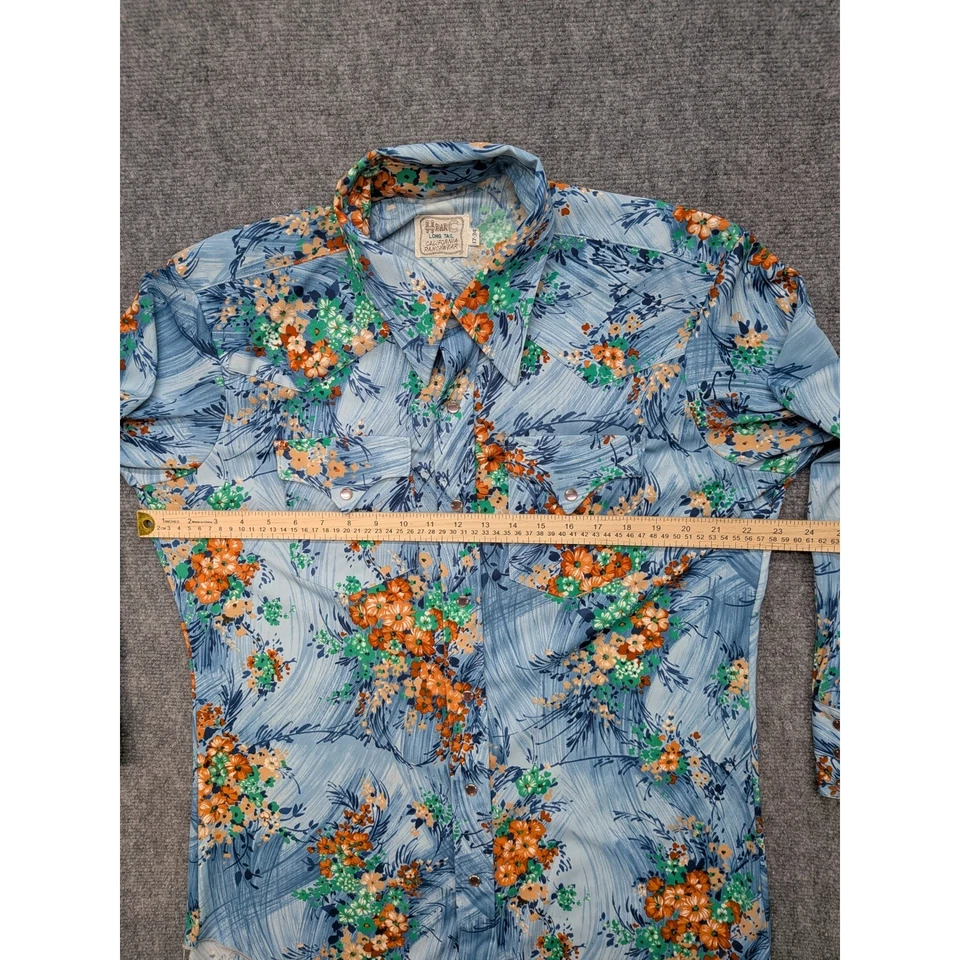 Vintage H Bar C California Ranchwear Floral Pearl Snap 17 Western Hippie Retro - Image 3 of 4