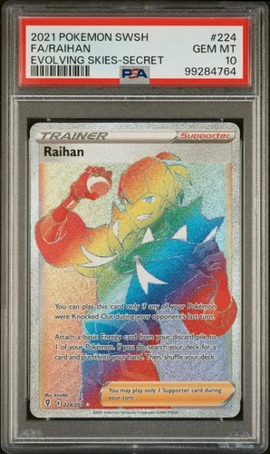 PSA 10 - SWSH Evolving Skies - Raihan - 224/203 - Hyper Secret Rare