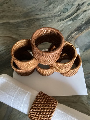 Set of 7 Wicker Rattan Woven Napkin Rings Brown NEW! - Picture 3 of 4