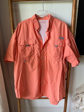 Columbia PFG Hombre Manga Corta Abotonada Salmón Claro Talla XL