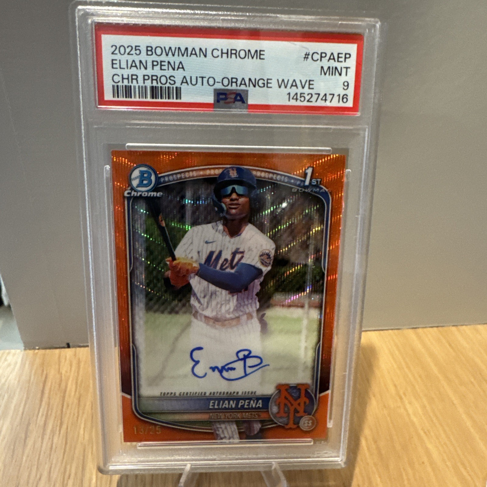 2025 BOWMAN CHROME AUTO ORANGE WAVE #CPAEP ELIAN PENA 13/25 PSA 9
