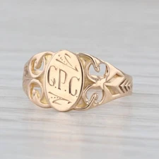 Engraved Initial Signet Ring 10k Yellow Gold Size 2 Ornate Vintage Baby