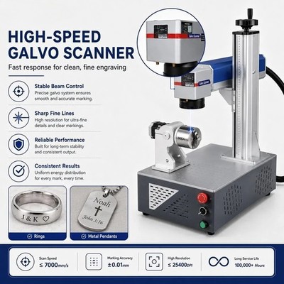 30W Fiber Laser Engraving Machine for Metal Gold Silver Copper Aluminum DIY