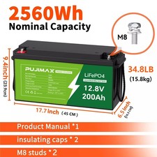 NEW 12V 200AH LiFePO4 Lithium Battery 2560W Deep Cycle BMS for Solar RV Off-grid