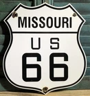 VINTAGE STATE OF MISSOURI U.S. US ROUTE 66 PORCELAIN 13” ROAD HIGHWAY SIGN