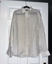 Massimo Dutti Men's Linen Striped Button-Up Shirt M Regular Fit Long Sleeve