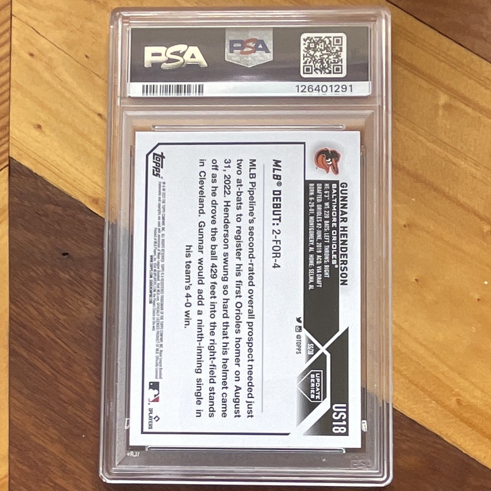 Topps 2023 Update Gunnar Henderson Silver Pattern Foil RC #US18 PSA 10 Orioles view 2