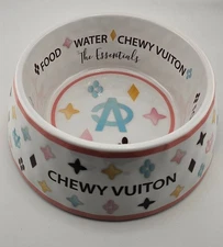 CHEWY VUITON Limited Edition White Bling Dog Bowl- Medium