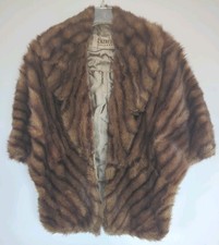 Mink Stole Vintage Brown Lined Striped One Size 28 X 28