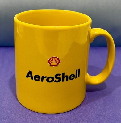 AEROSHELL Logo AVIATION LUBRICANTS Yellow 3 3/4'' Tall COFFEE MUG New Condition