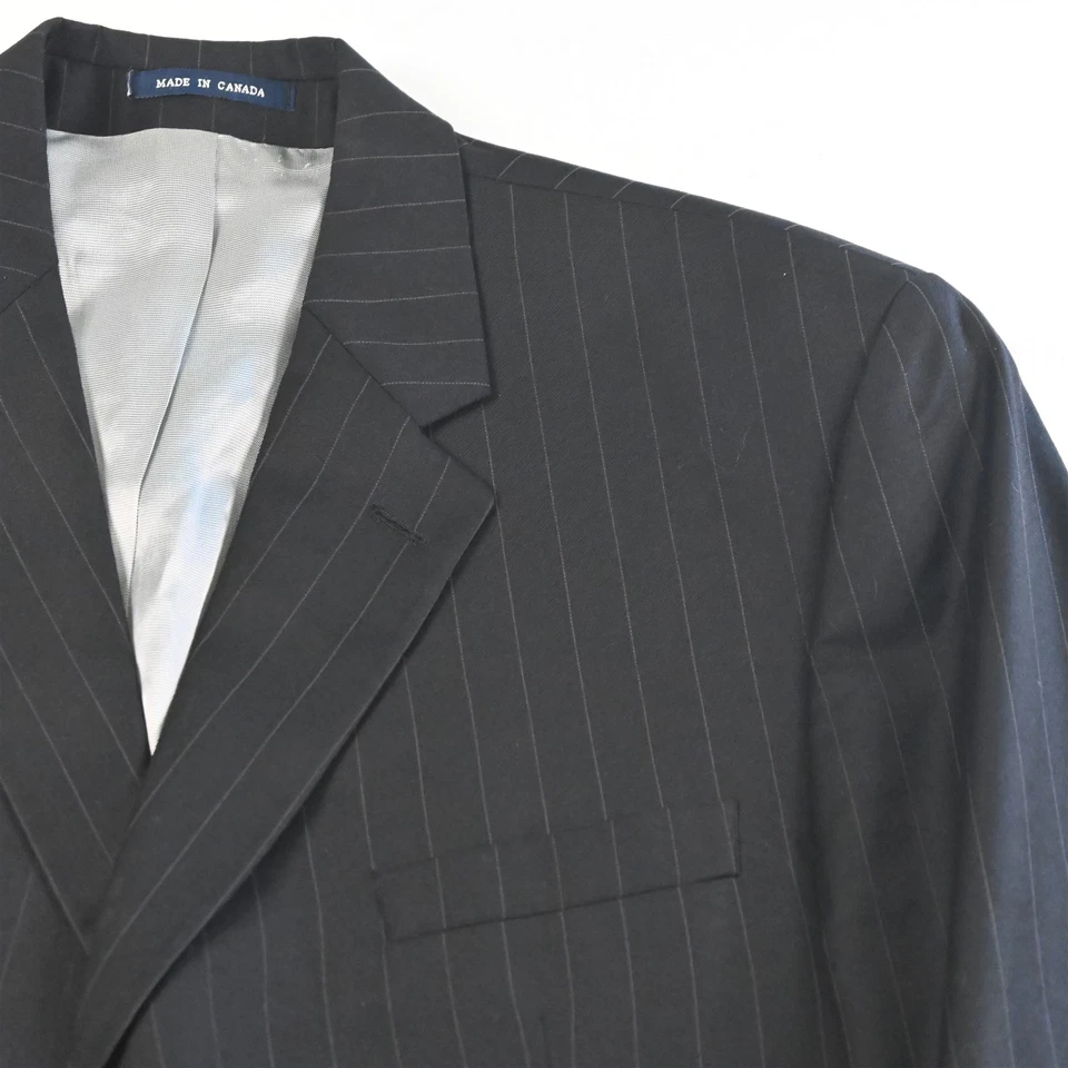 Vtg Blue Label Ralph Lauren 44R 38x30 Black Stripe Wool Cashmere Mens Suit - Image 3 of 4