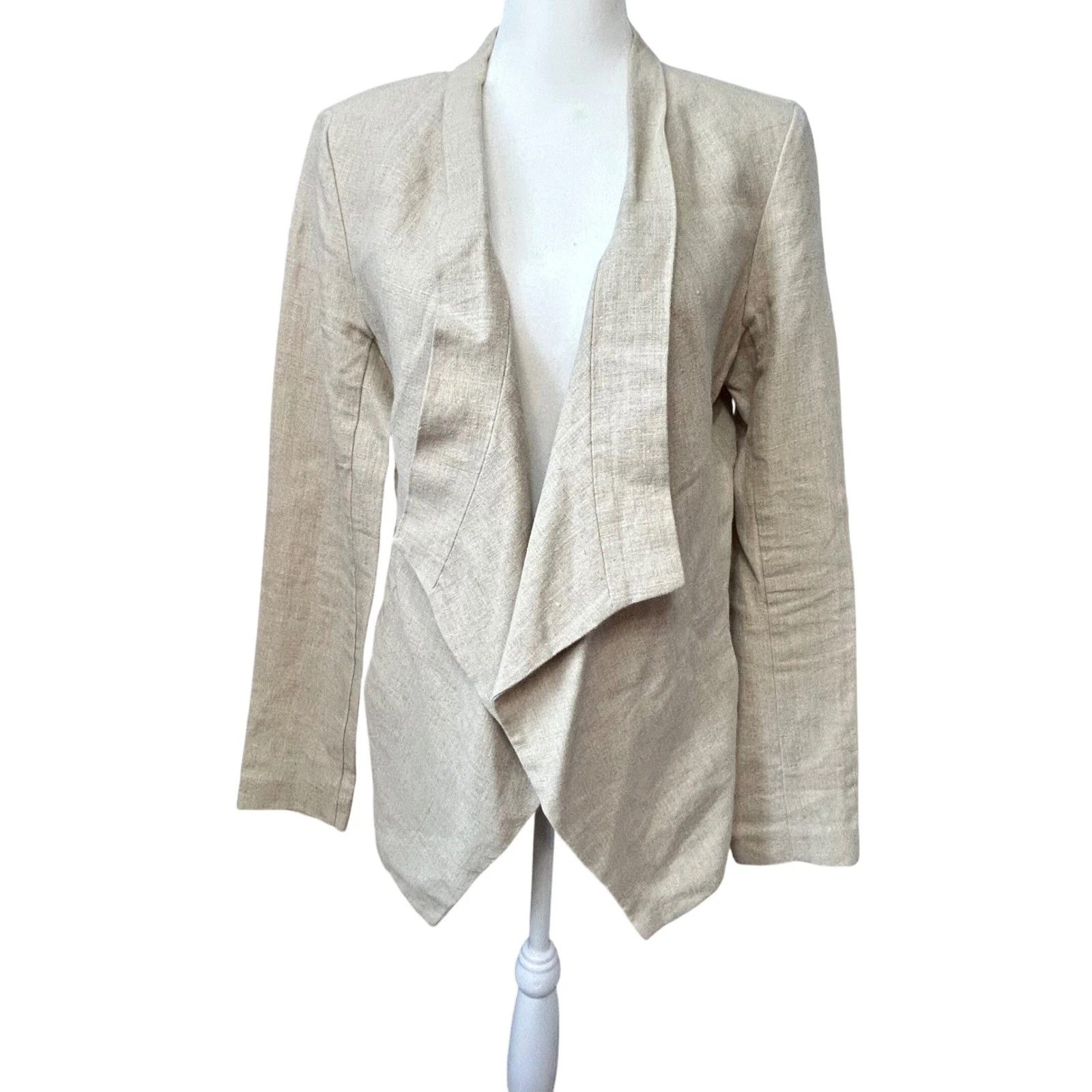 Giacca Michael Kors donna 4 lino blazer drappeggiato aperto davanti neutro B5