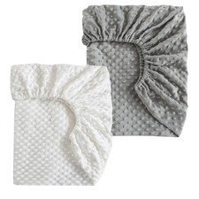 2 Pack 28x52 Inch White Grey Fuzzy Plush Fleece Minky Fitted Crib Mattress Sheet
