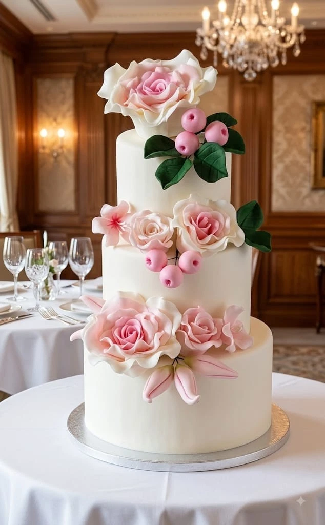 Zuckerpaste Handarbeit Figur Tortenaufleger Blumendekor mit Rosen