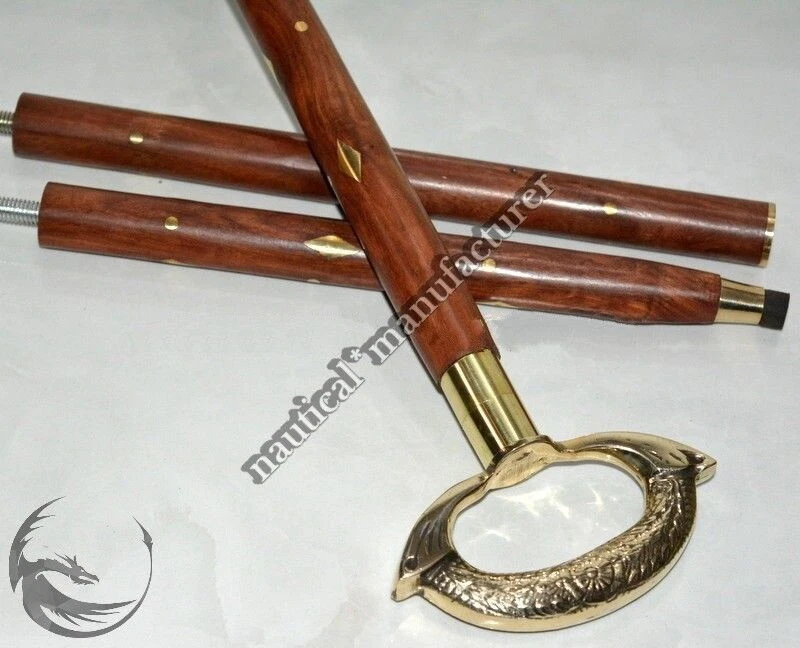 Bastón de madera marrón mango cabeza steampunk vintage nuevo diseñador hecho a mano Foto 4 de 4