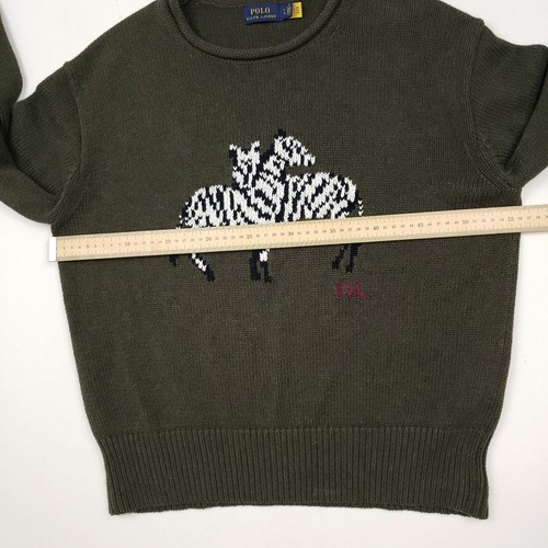Polo Ralph Lauren Zebra Jumper Large UK 12 14 Women Sweater Green Knit BNWOT - Picture 11 of 18
